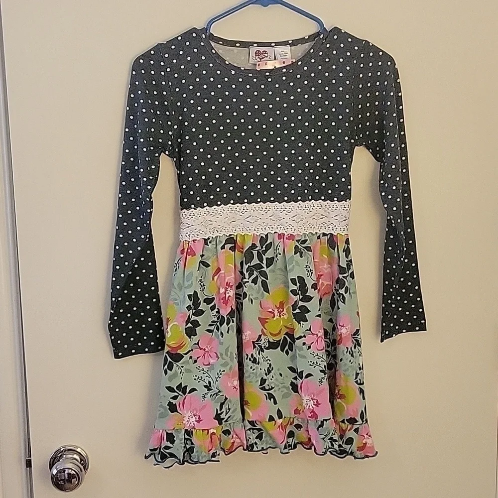 Ann LOREN Polka Dot Floral Two Piece Dress Set Size 9/10